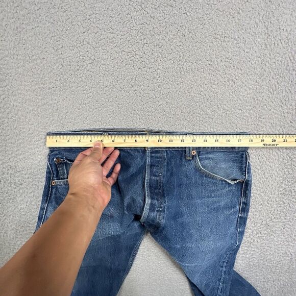 Levis 501 Jeans Mens 38x33 Blue Straight Fit Button Fly‎ Denim Logo (36x29) - Picture 4 of 15